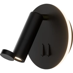 מנורת צמוד קיר קריאה עגולה 3W+6W IP20 גוף שחור אור חם + מנגנון שבת